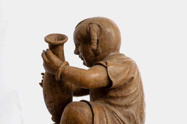 木雕柳葉瓶與孩童 S202000018 側