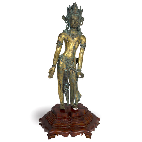 S202000030 十三十五世紀 尼泊爾 鎏金銅蓮花手菩薩立像
